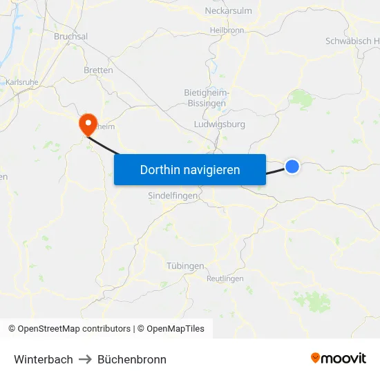 Winterbach to Büchenbronn map