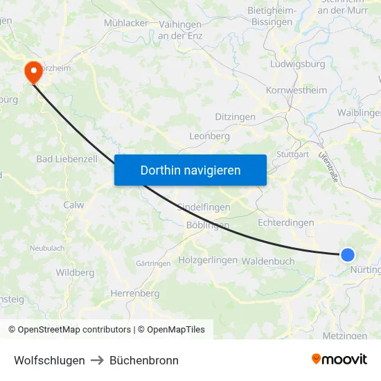 Wolfschlugen to Büchenbronn map