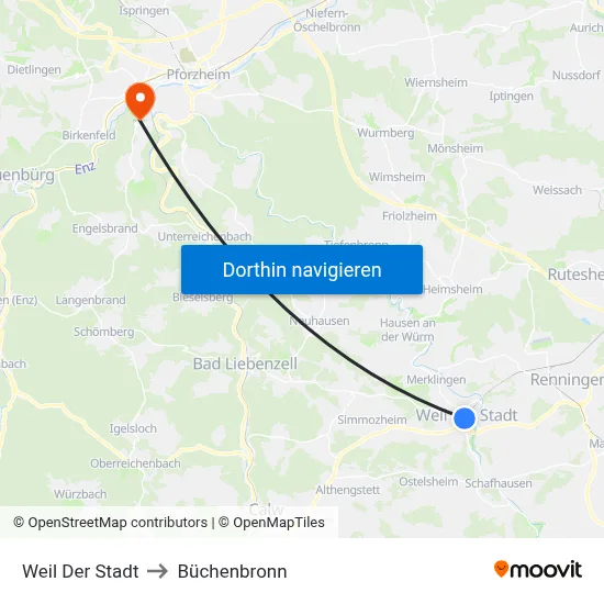 Weil Der Stadt to Büchenbronn map