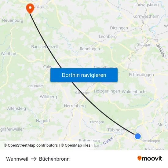 Wannweil to Büchenbronn map