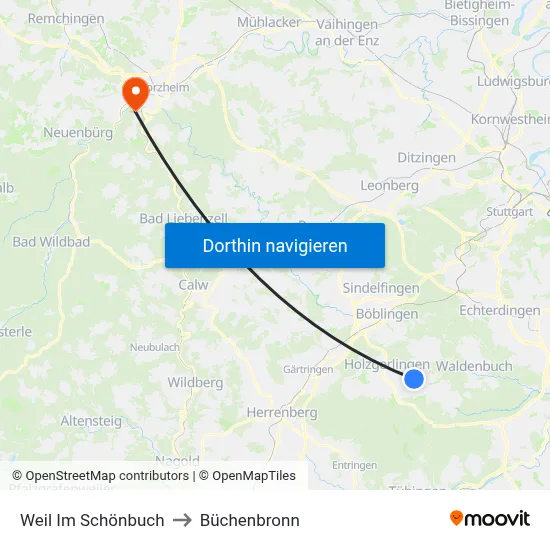 Weil Im Schönbuch to Büchenbronn map