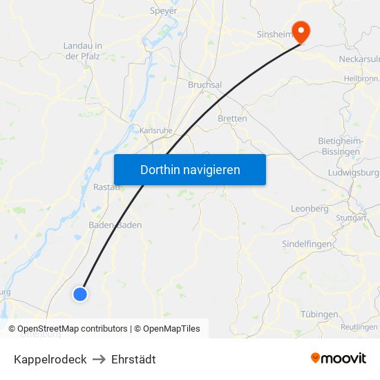 Kappelrodeck to Ehrstädt map
