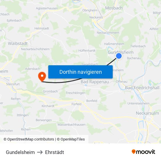 Gundelsheim to Ehrstädt map
