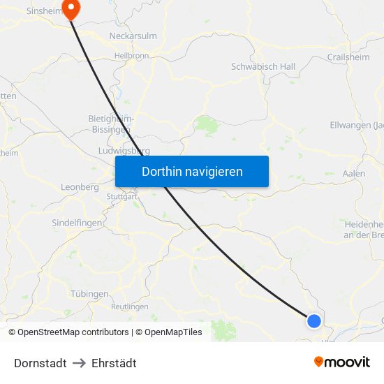 Dornstadt to Ehrstädt map