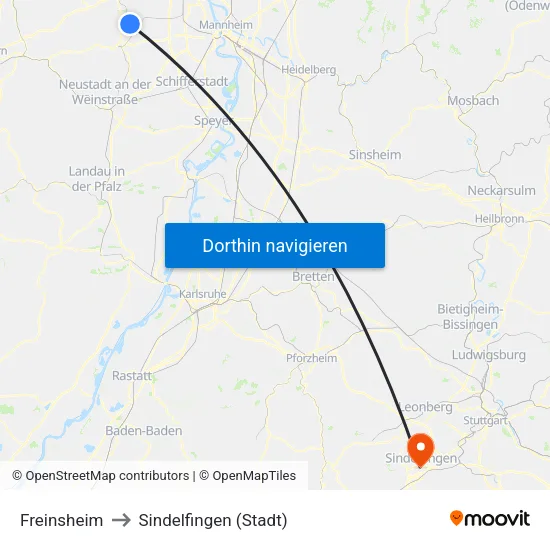 Freinsheim to Sindelfingen (Stadt) map
