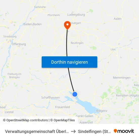 Verwaltungsgemeinschaft Überlingen to Sindelfingen (Stadt) map