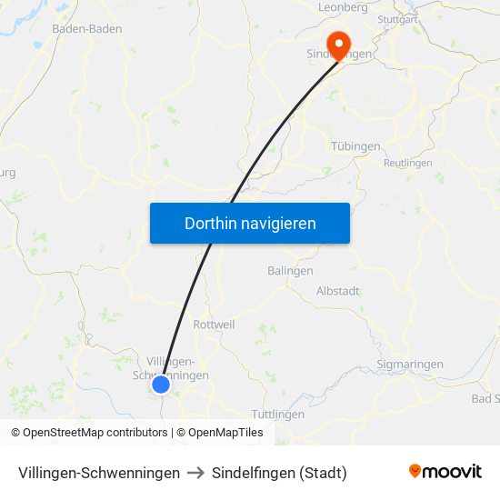 Villingen-Schwenningen to Sindelfingen (Stadt) map