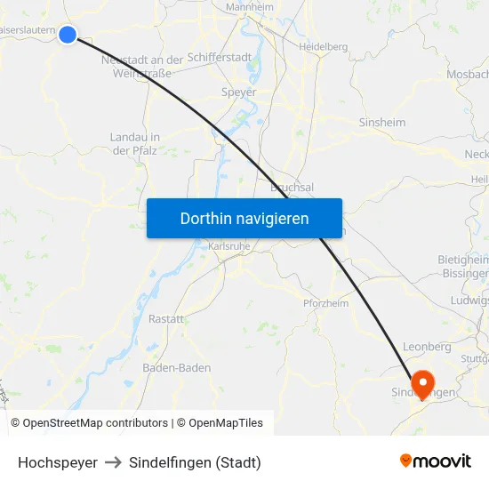 Hochspeyer to Sindelfingen (Stadt) map