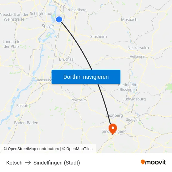Ketsch to Sindelfingen (Stadt) map