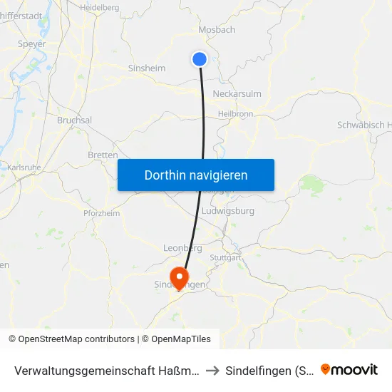 Verwaltungsgemeinschaft Haßmersheim to Sindelfingen (Stadt) map