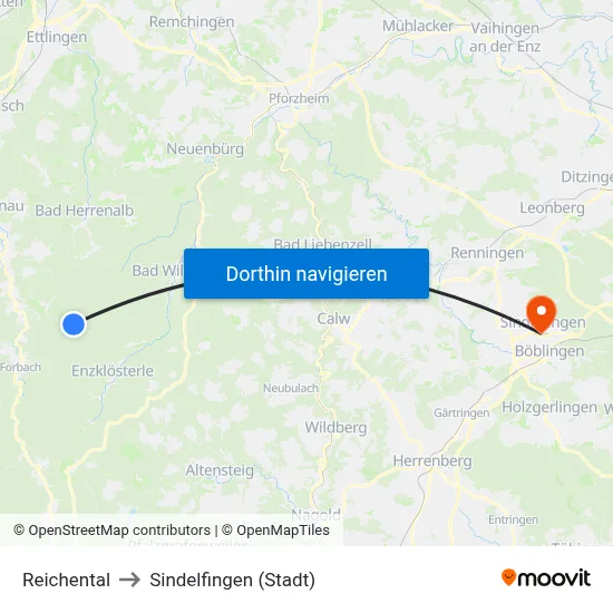 Reichental to Sindelfingen (Stadt) map