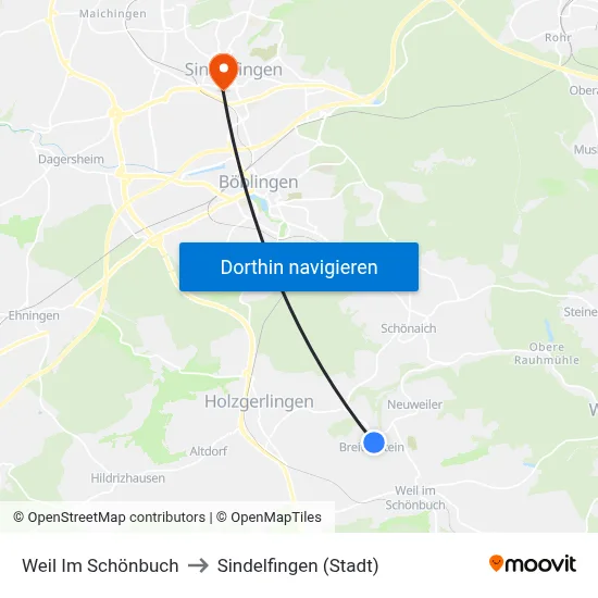 Weil Im Schönbuch to Sindelfingen (Stadt) map