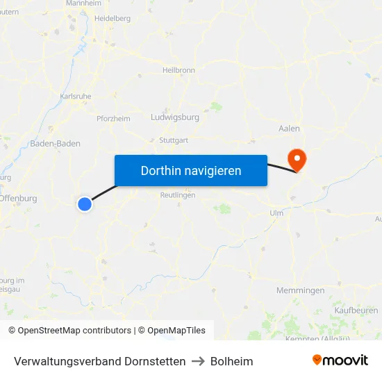 Verwaltungsverband Dornstetten to Bolheim map