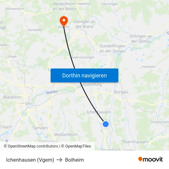 Ichenhausen (Vgem) to Bolheim map