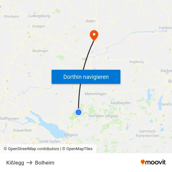 Kißlegg to Bolheim map