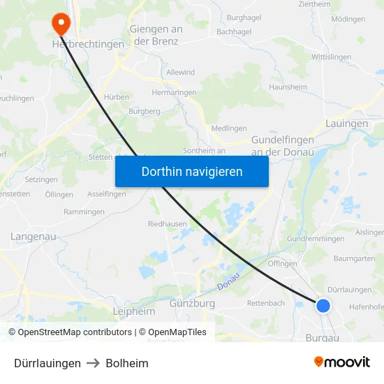 Dürrlauingen to Bolheim map