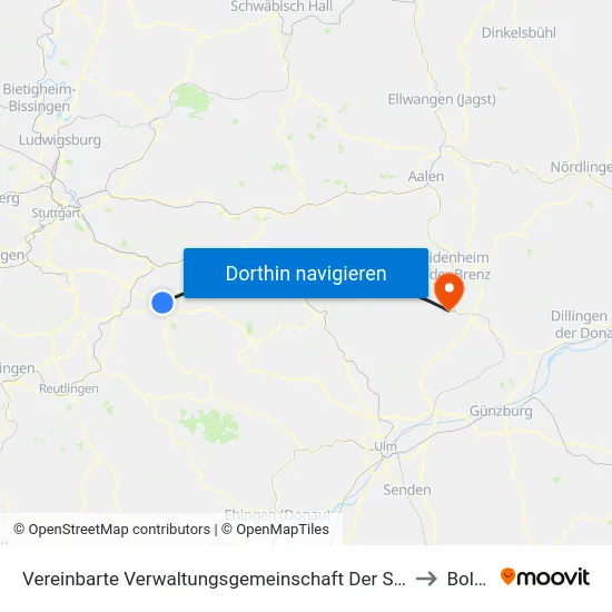 Vereinbarte Verwaltungsgemeinschaft Der Stadt Kirchheim Unter Teck to Bolheim map