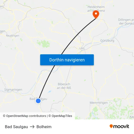 Bad Saulgau to Bolheim map