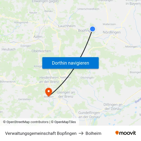 Verwaltungsgemeinschaft Bopfingen to Bolheim map