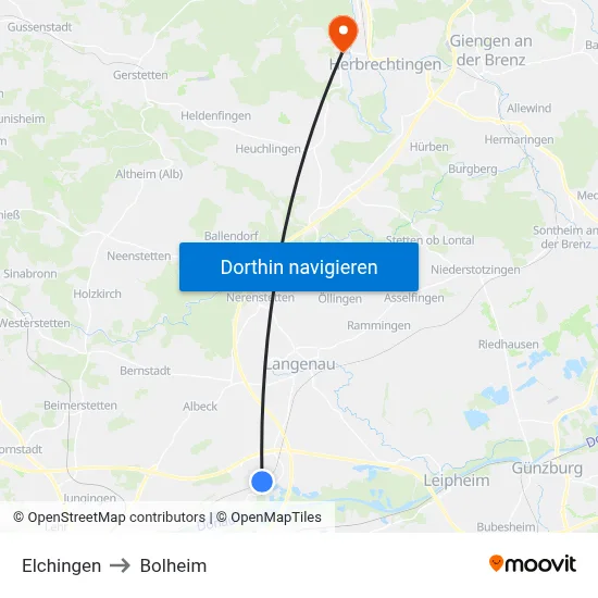 Elchingen to Bolheim map