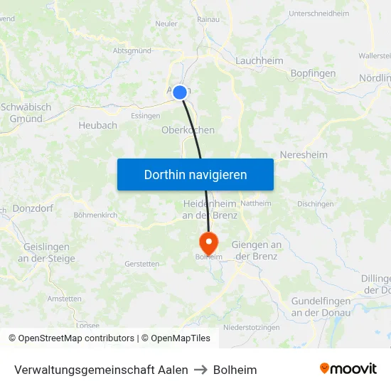 Verwaltungsgemeinschaft Aalen to Bolheim map