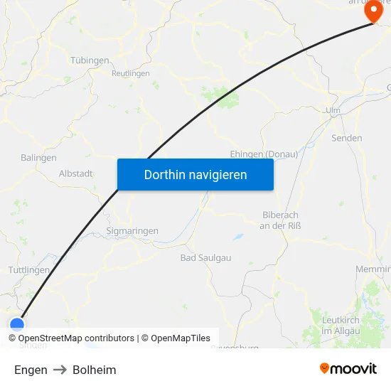 Engen to Bolheim map