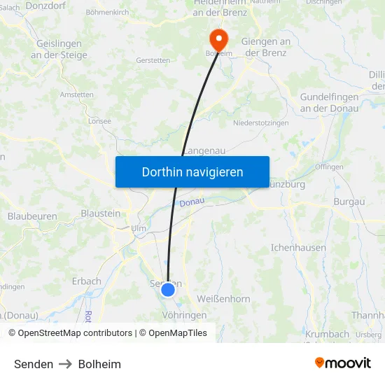Senden to Bolheim map