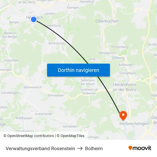 Verwaltungsverband Rosenstein to Bolheim map