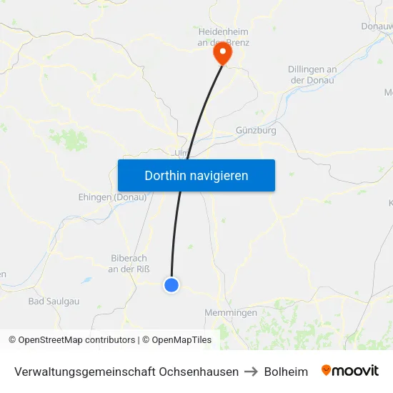 Verwaltungsgemeinschaft Ochsenhausen to Bolheim map