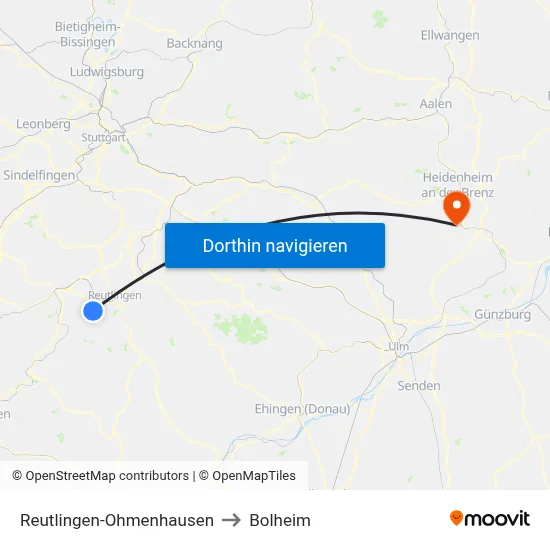 Reutlingen-Ohmenhausen to Bolheim map