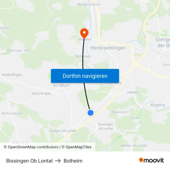 Bissingen Ob Lontal to Bolheim map