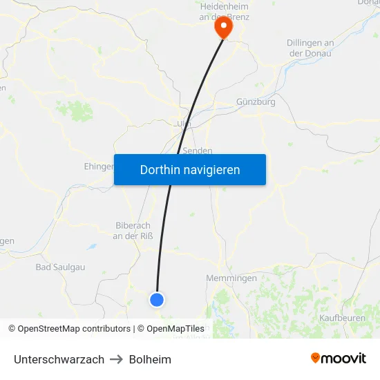 Unterschwarzach to Bolheim map