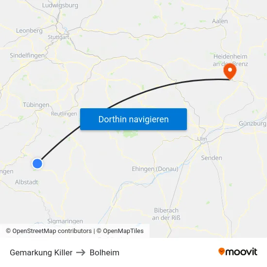 Gemarkung Killer to Bolheim map
