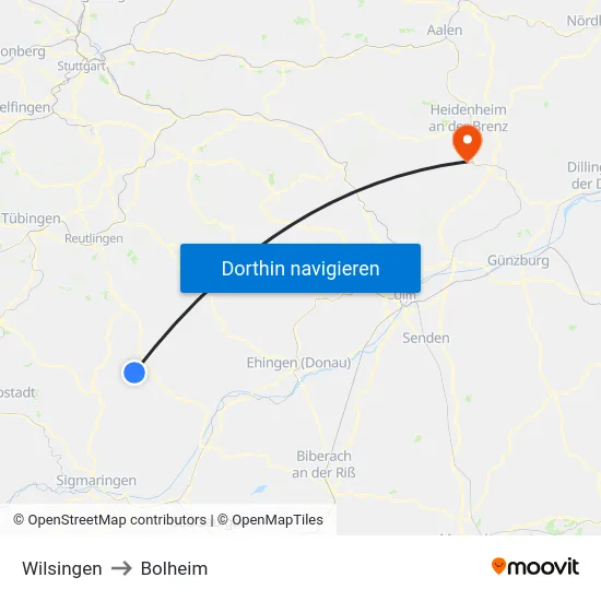 Wilsingen to Bolheim map