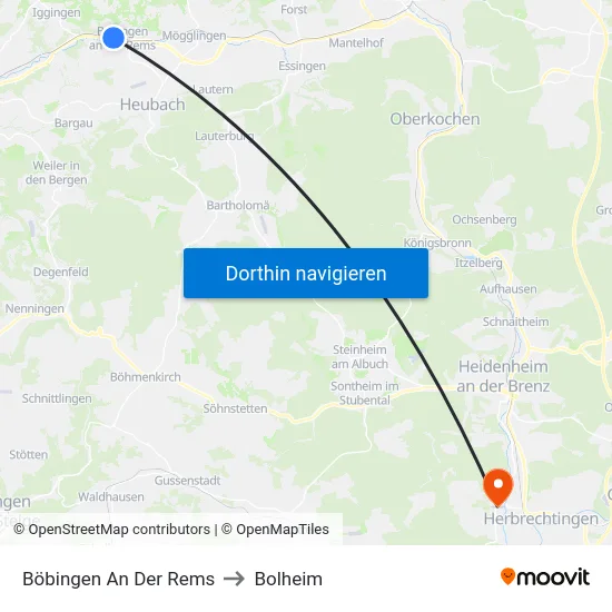 Böbingen An Der Rems to Bolheim map