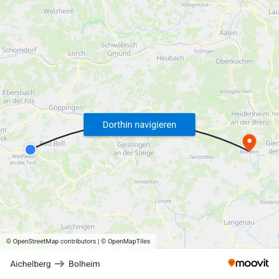 Aichelberg to Bolheim map