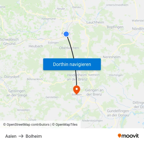 Aalen to Bolheim map