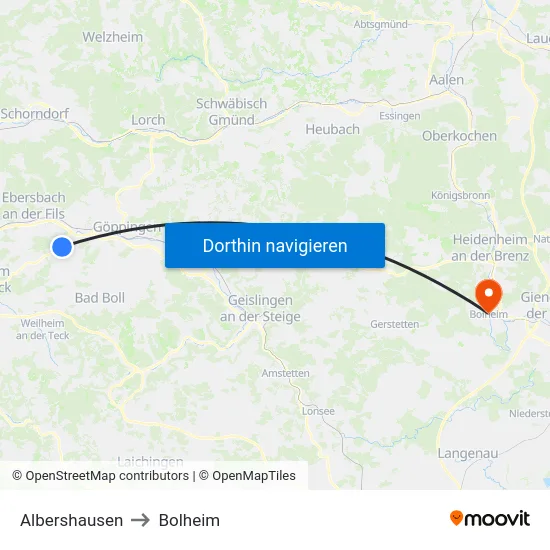 Albershausen to Bolheim map