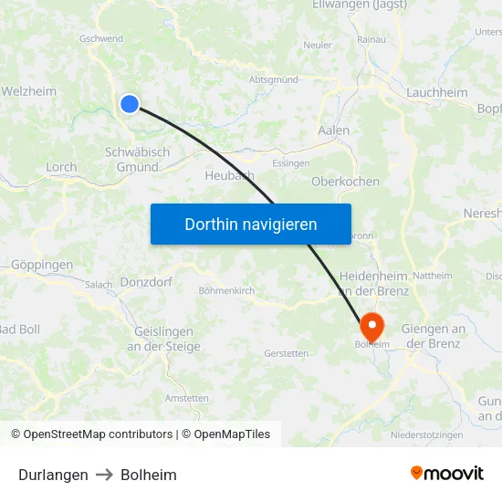 Durlangen to Bolheim map