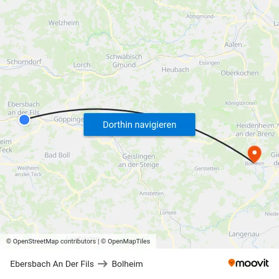 Ebersbach An Der Fils to Bolheim map