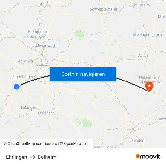 Ehningen to Bolheim map