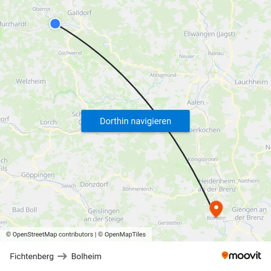 Fichtenberg to Bolheim map