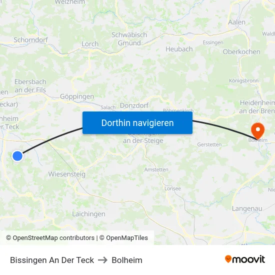 Bissingen An Der Teck to Bolheim map
