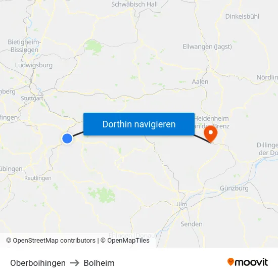Oberboihingen to Bolheim map