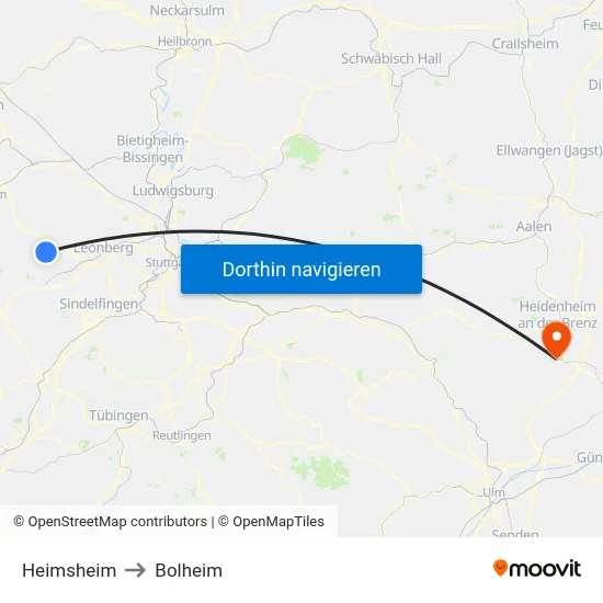Heimsheim to Bolheim map