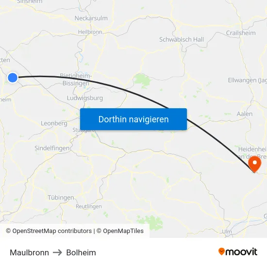 Maulbronn to Bolheim map
