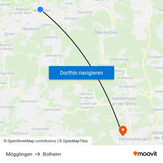 Mögglingen to Bolheim map
