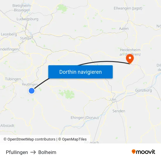 Pfullingen to Bolheim map
