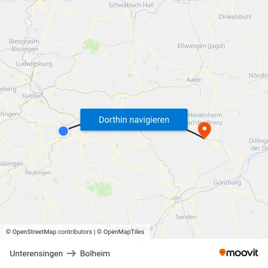 Unterensingen to Bolheim map