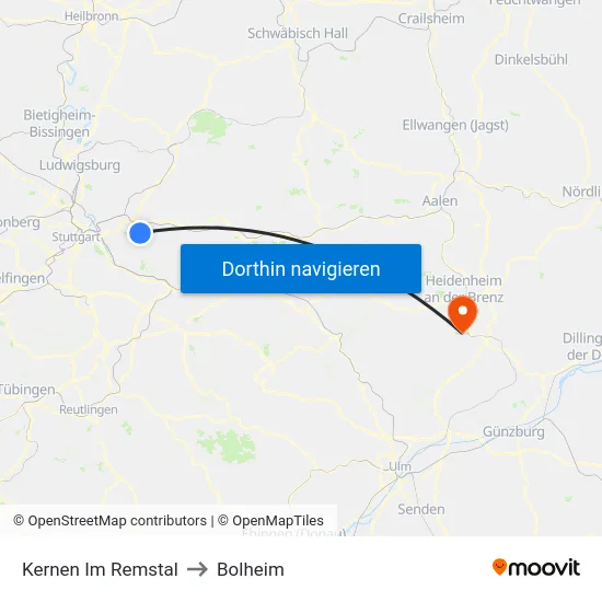 Kernen Im Remstal to Bolheim map